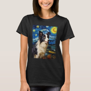 Border Collie dog Van Gog art Starry Night Border  T-Shirt