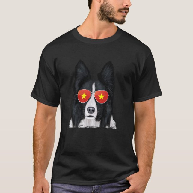 Border Collie Dog Vietnam Sunglasses T-Shirt (Front)
