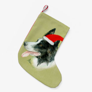 Border Collie Dog w Christmas Santa Hat Small Christmas Stocking