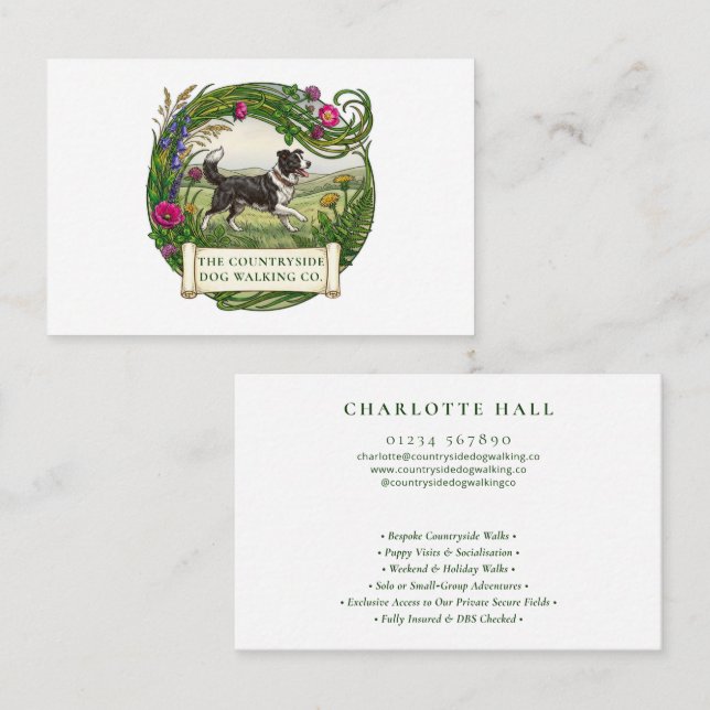 Border Collie Dog Walker Custom Business Card (Front/Back)