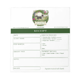 Border Collie Dog Walker Custom Receipt Pad
