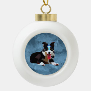 Border Collie Dog Watercolor Art Portrait Ceramic Ball Christmas Ornament