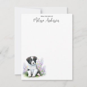 Border Collie Dog Watercolor Puppy Personalised Card