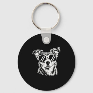 Border Collie Dog Wearing Sunglasses Vintage Pet Key Ring