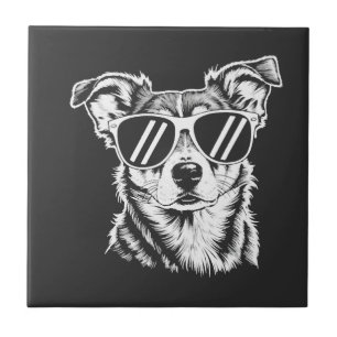 Border Collie Dog Wearing Sunglasses Vintage Pet Tile