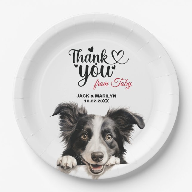 Border Collie Dog Wedding Cocktail Paper Plate (Front)
