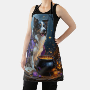Border Collie Dog Whimsical Halloween Painting Apron