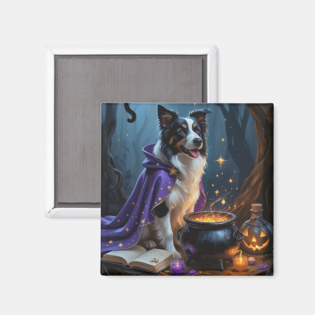 Border Collie Dog Whimsical Halloween Painting Magnet (Front/Back)