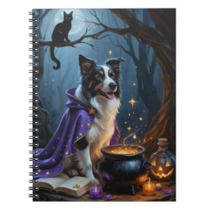 Border Collie Dog Whimsical Halloween Painting Notebook