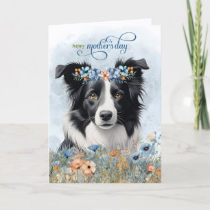 Border Collie Dog Wildflowers Mother's Day Holiday Card