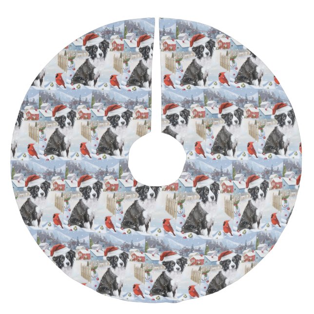 Border Collie Dog Winter Wonderland Christmas Joy Brushed Polyester Tree Skirt (Front)