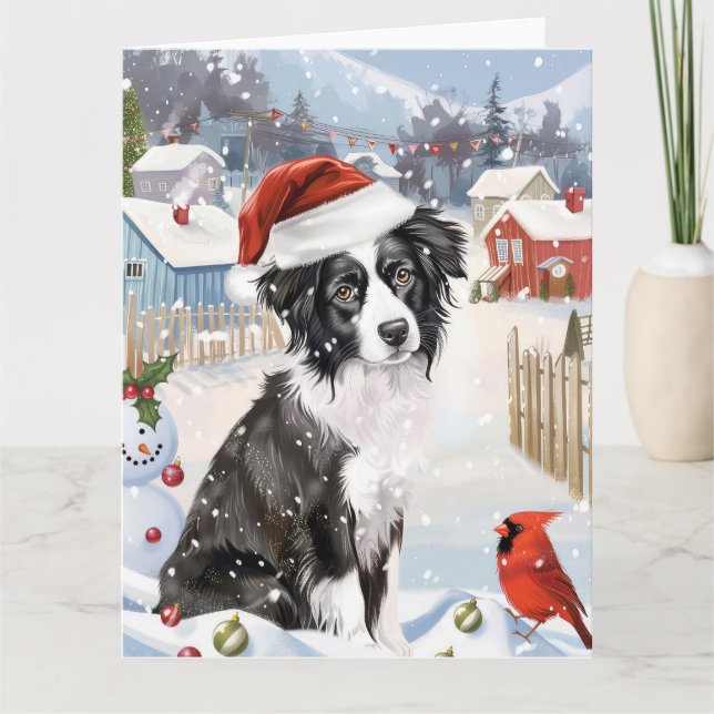 Border Collie Dog Winter Wonderland Christmas Joy Card (Front)