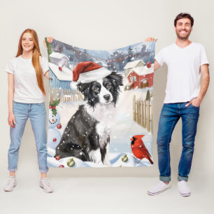 Border Collie Dog Winter Wonderland Christmas Joy Fleece Blanket