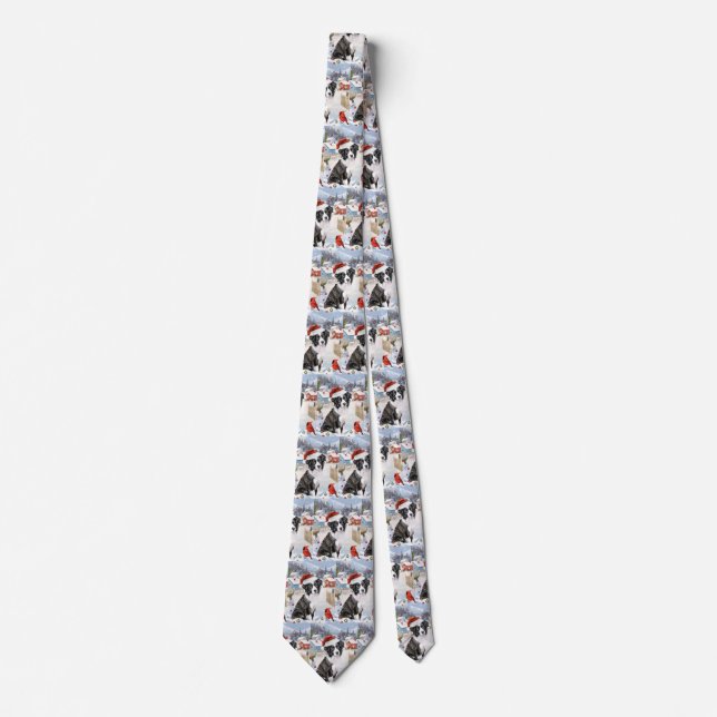 Border Collie Dog Winter Wonderland Christmas Joy Tie (Front)