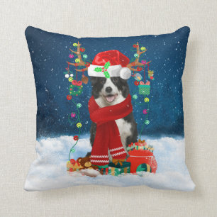 Border Collie dog with Christmas gifts Cushion