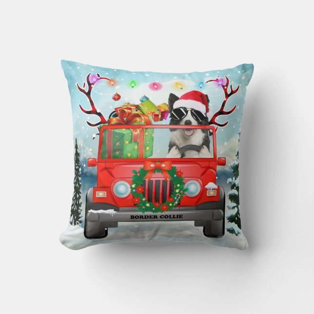 Border Collie dog with Christmas gifts Cushion (Front)