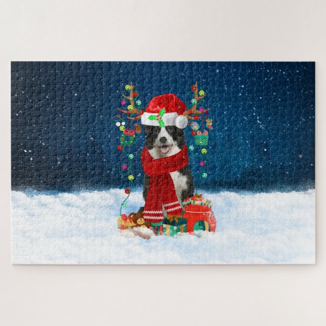 Border Collie dog with Christmas gifts Jigsaw Puzzle (Horizontal)