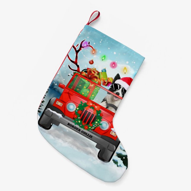 Border Collie dog with Christmas gifts Small Christmas Stocking (Front (Hanging))