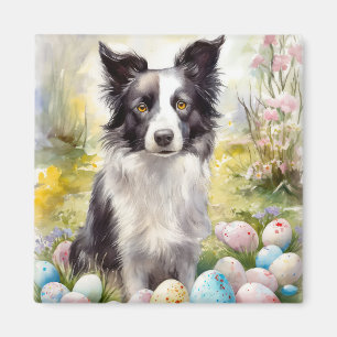Border Collie Dog with Easter Eggs Holiday Magnet