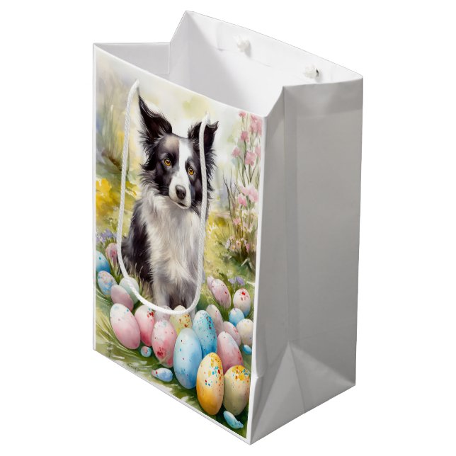 Border Collie Dog with Easter Eggs Holiday  Medium Gift Bag (Front Angled)