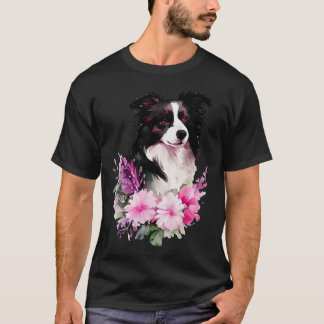 Border collie dog with flowers T-Shirt