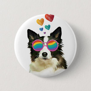 Border Collie Dog with Hearts Valentine's Day 6 Cm Round Badge