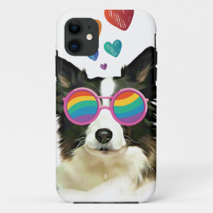 Border Collie  Dog with Hearts Valentine's Day iPhone 11 Case