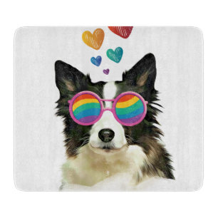 Border Collie  Dog with Hearts Valentine's Day  Cutting Board