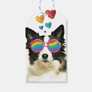 Border Collie  Dog with Hearts Valentine's Day  Gift Tags