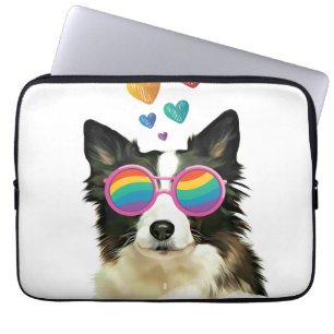 Border Collie Dog with Hearts Valentine's Day Laptop Sleeve