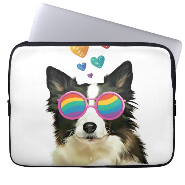Border Collie  Dog with Hearts Valentine's Day Laptop Sleeve (Front)