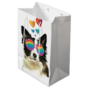 Border Collie  Dog with Hearts Valentine's Day  Medium Gift Bag