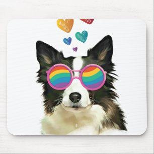 Border Collie  Dog with Hearts Valentine's Day  Mouse Mat