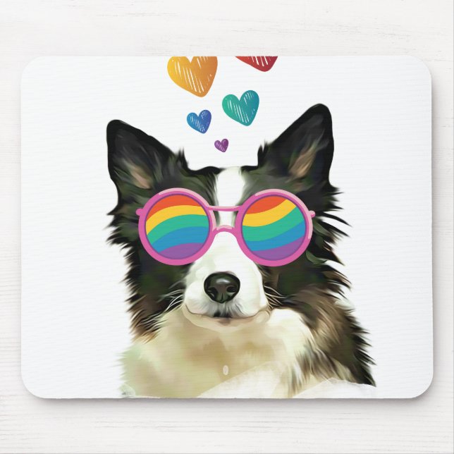 Border Collie  Dog with Hearts Valentine's Day  Mouse Mat (Front)