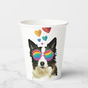 Border Collie  Dog with Hearts Valentine's Day  Paper Cups