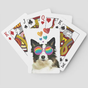 Border Collie Dog with Hearts Valentine's Day Playing Cards