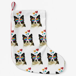 Border Collie Dog with Hearts Valentine's Day Small Christmas Stocking