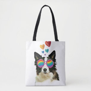 Border Collie  Dog with Hearts Valentine's Day Tote Bag