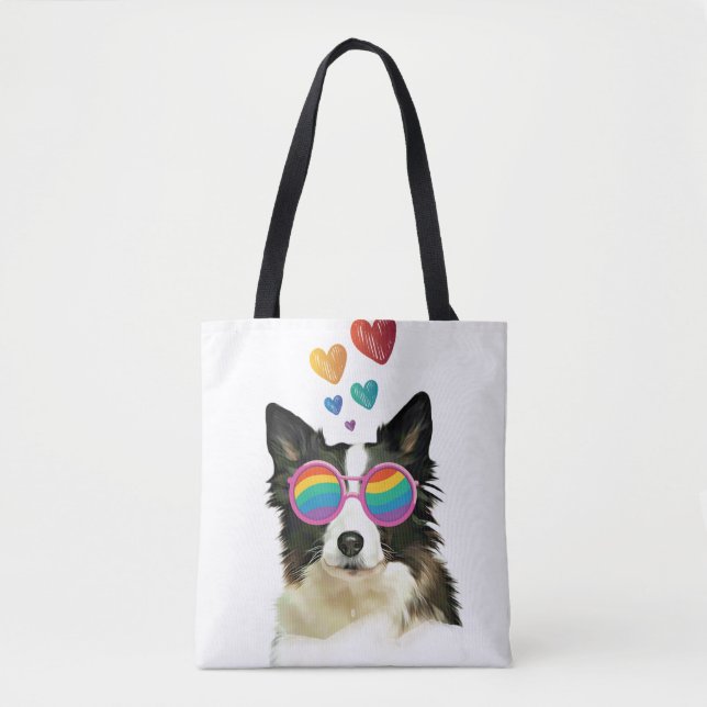Border Collie  Dog with Hearts Valentine's Day Tote Bag (Front)