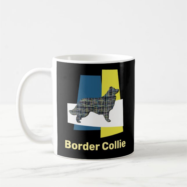 Border Collie Dog Yellow & Black Grid Abstract Coffee Mug (Left)