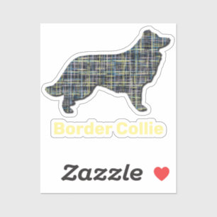 Border Collie Dog Yellow & Black Grid Line Sticker