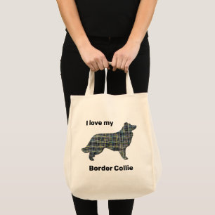 Border Collie Dog Yellow & Black Grid Line Tote Bag