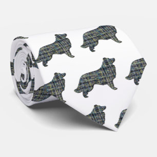 Border Collie Dog Yellow & Black Grid Line White Tie