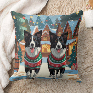 Border Collie Dogs Christmas Snow Holiday Cushion