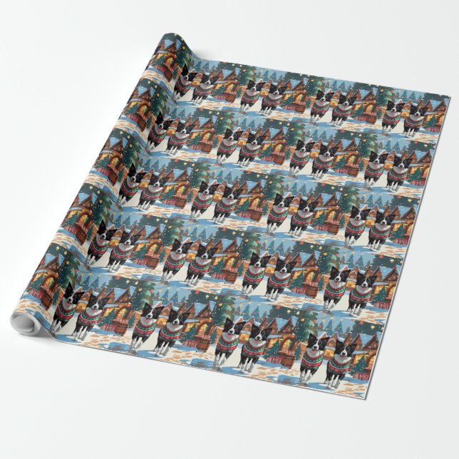 Border Collie Dogs Christmas Snow Holiday Wrapping Paper (Unrolled)