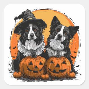 Border Collie Dogs Halloween Jack O Lanterns Square Sticker
