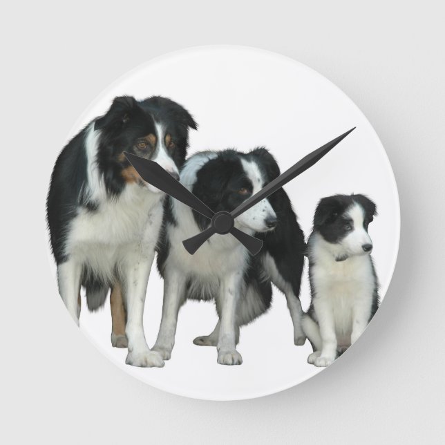 Border Collie Dogs Round Clock (Front)