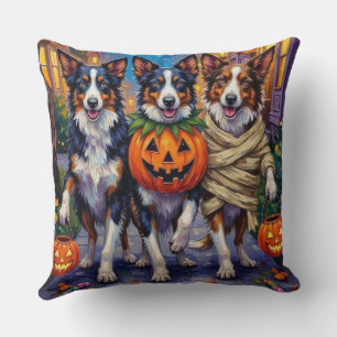 Border Collie Dogs Trick-or-Treating in Halloween  Cushion