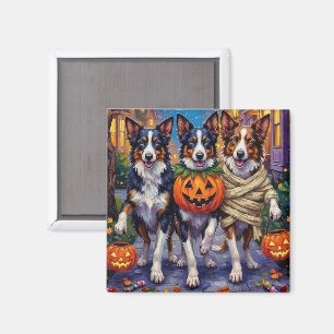 Border Collie Dogs Trick-or-Treating in Halloween Magnet