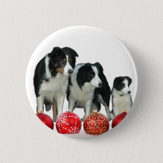 Border Collie Dogs with Red Christmas Ornaments 6 Cm Round Badge (Front)